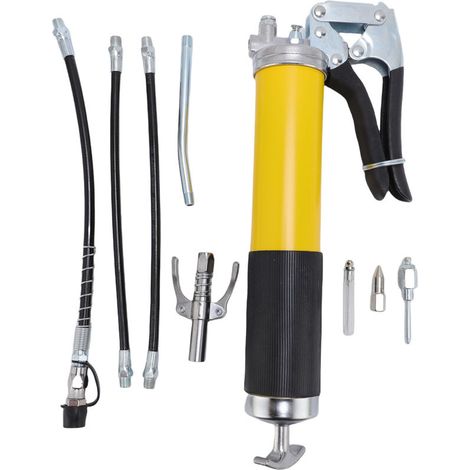 Pistolet à Graisse Manuelle Haute Pression 10000PSI avec Tuyau et 2 Buses pour Cartouches 400CC