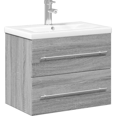 Armoire de lavabo de salle de bain murale moderne avec miroir rangement 60 x 38,5 x 48 cm en bois d'ingénierie sonoma gris (1/5)