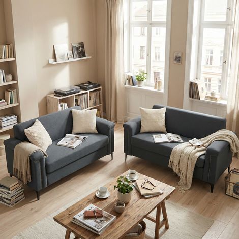 Ensemble canapé tissu FX-P22EU-DG-2PCS,2 places 172 cm,rembourrage souple,robuste pour maison,salon et bureau