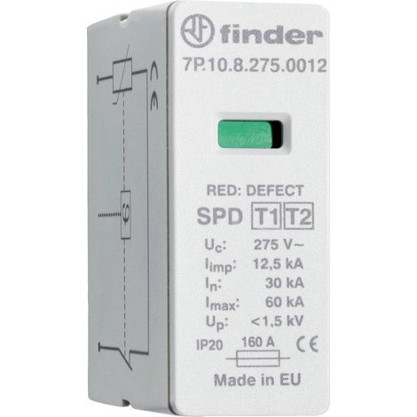 Finder 7P.10.8.275.0012 Spina protezione sovratensioni Protezione da sovratensioni per: Armadi di distribuzione 20 kA 1
