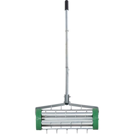 Aireador de césped de rodillo, ancho 425 mm, púas de 3,5 cm, acero, plata y verde DESVIAE (1/5)