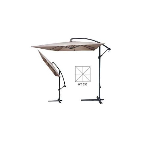 Parasol décentralisé en métal à manivelle - mât ø 3x3 m ø 48 mm à 6 baleines coloris beige