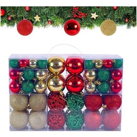 Lot de 100 boules de Noël en plastique robuste pour décoration d'intérieur et d'extérieur - Or, rouge et vert (1/5)