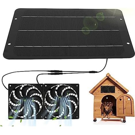 1 Kit de Ventilateur de Panneau Solaire Alimenté par Panneau Solaire Double Ventilateur Noir avec Câble de 31,5 Pouces, pour Abris (1/5)