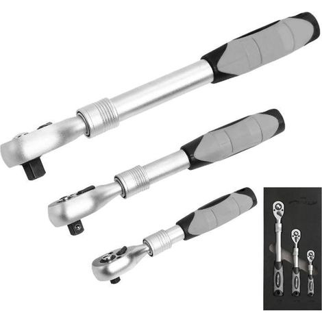TELESCOPIC RATCHET SET 3PC EXTENDABLE REVERSIBLE 1/4"" 1/2"" 3/8"" EVA FOAM CT5796 (1/2)