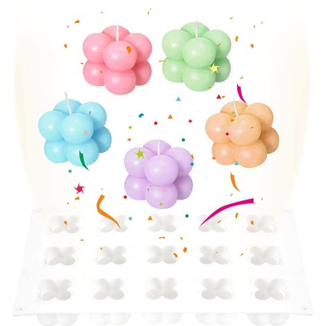 Moule à bougies en silicone 15 cavités, 3D bulles, cube et boule, pour bougies, savons, chocolats et gâteaux. (1/5)