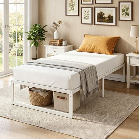 MEUBLIV Estructura de cama 90x200 cm blanca de metal, con espacio inferior, sin colchón (1/5)