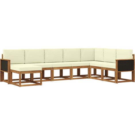 Outdoor Sofa Set 8 pcs Natural and Cream Solid Acacia Wood vidaXL
