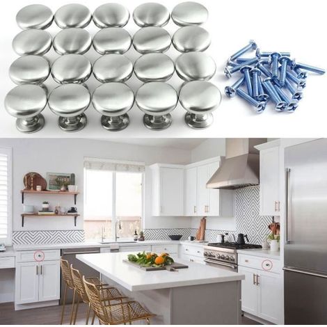 (Gris argenté et bleu)20x Boutons Porte Tiroir en Poignée Placard Armoire Meuble Cabinet cuisine chambre décoration 27x25.5mm + vis zinc mat (1/4)