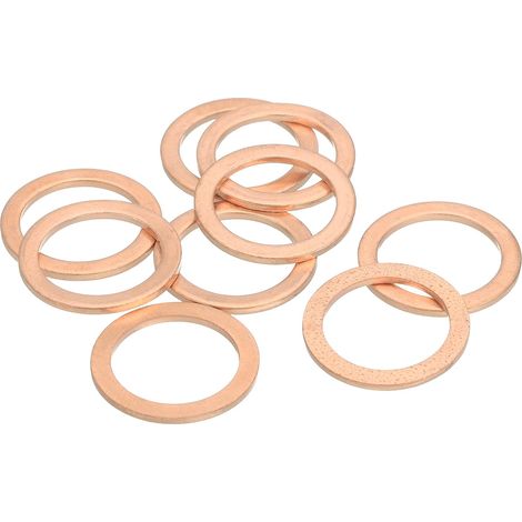 9Pcs Rondelles Métal Plates, Kit Rondelles Cuivre M18 Rondelles, 18mm Alésage, 24mm OD, 1.5mm Épaisseur D'Etancheite Ecrasables pour Boulons Vis Réparation (1/5)