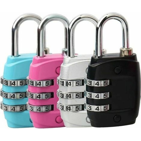Lot de 4 Cadenas Code de 3 Chiffres, Petit Cadenas Valise Avion Cadenas Casier College Métal Cadenas a Code pour Casier Exterieur Gym (4 Couleurs) (1/5)