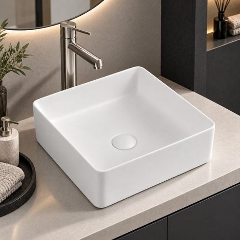 Lavabo blanco mate sobre encimera cerámico RIVA 36,5 cm 36.5 x 36.5 cm (1/5)