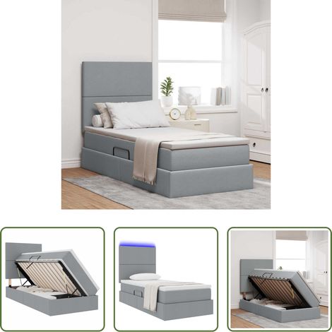 LED-Bett - Bett mit Stauraum und LED Hellgrau 100 x 200 cm Polyester (1/5)