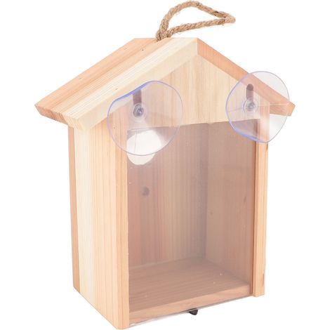 Fenster-Vogelhaus aus Zeder, transparentes Design, hölzernes Vogelhaus für den Außenbereich mit Saugnapf (1/5)
