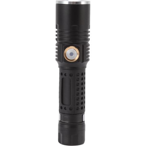 LED-Taschenlampe mit hoher Helligkeit (800 Lumen), 3 Leuchtmodi, drehbarem Zoom, USB-aufladbar, mit Metallclip für Camping (1/5)