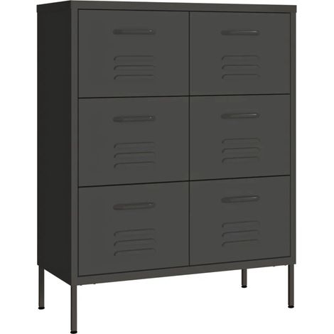 Mobile a 6 cassetti da 80 x 35 x 101,5 cm con guide in acciaio antracite design moderno e robusto 020046841