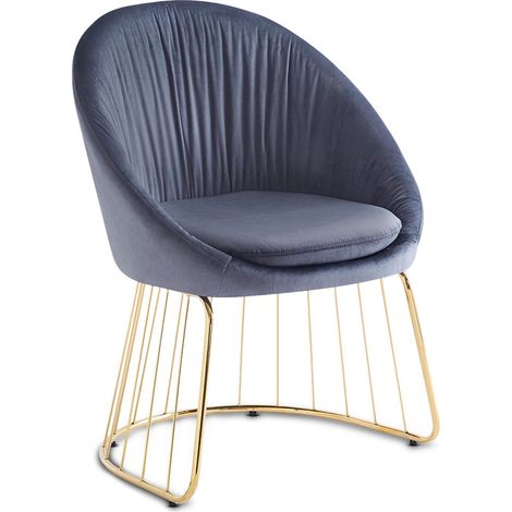 Chaise design avec dossier arrondi effet drapé Pralion Pied Or et Velours Gris