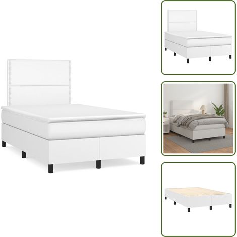 The Living Store Sommier à lattes de lit avec matelas blanc 120x190cm similicuir - Lit Plateforme - Lit Double - Lit Moderne - Literie Blanche - Chambre À Coucher