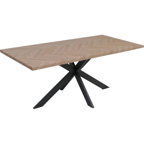Table de salle à manger industrielle 180 cm effet chêne clair avec pieds métal pour 6 à 8 personnes 040009258