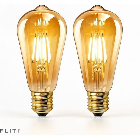 Lot de 2 Vintage Edison Ampoule E27 LED 6W, Verre Ambré, Blanc Chaud 2200K, Équivalent 60W Incandescence, 600LM, AC 220V, Non Dimmable, ST64 Filament Rétro, Décorative pour Maison, Bars, Café (1/5)