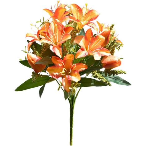 Bouquet de Lys Artificiel, Simulation de Fleurs au Toucher Réel, pour Bureau, Fête de Mariage, Décoration de Cuisine à Domicile (211206XU03-3) (1/5)