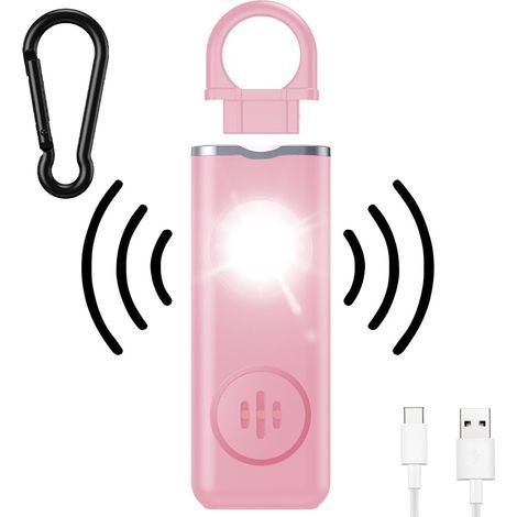 Alarme personnelle,130dB Alarme de Poche avec Lumière LED avertisseur Anti Agression Porte-Clés Sécurité Alarme Auto-Défens,Rose (1/5)