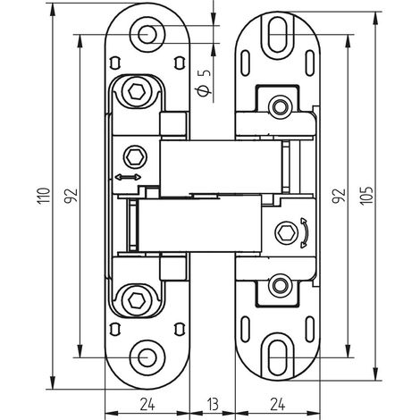 Emuca – Lot de 2 charnières à boîtier invisibles – Charge 80kg – Ouverture 180° – Zamak gris métallisé – Pour portes sans chevauchement