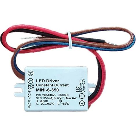 Mini Led Driver IP65 Corrente Costante 350mA 9V-17VDC 6W 48X38X21mm