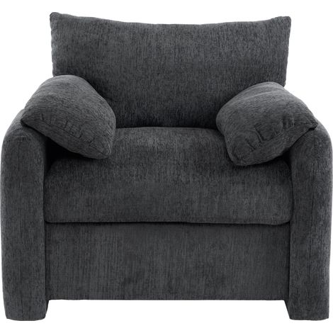 Poltrona moderna in tessuto chenille grigio, 1 posto, con braccioli imbottiti (1/5)