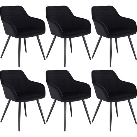 Woltu – Lot de 6 chaises de salle à manger en velours noir – Accoudoirs ergonomiques – Pieds en métal – Hauteur 81cm – Charge max 120kg