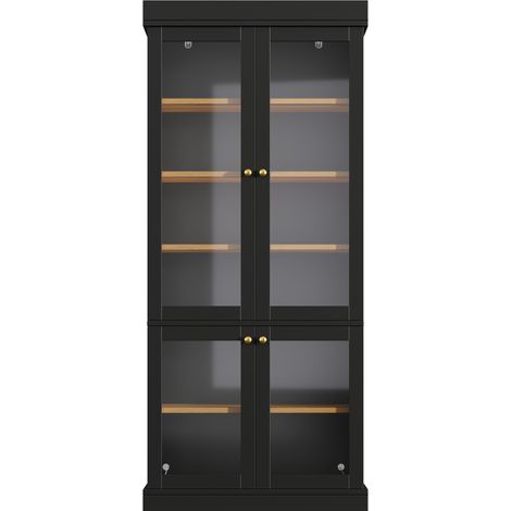 Vitrine haute noire en MDF et verre avec LED, anti-basculement et étagères réglables (1/5)