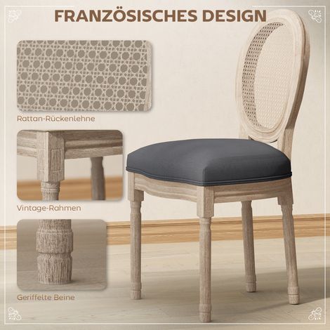 Küchenstühle, 2er-Set, gepolstert, Vintage-Design, Rattan-Imitat, graue Farbe. (1/5)