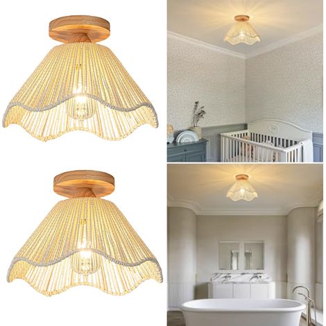 2PCS Plafonnier style bohème, 32 cm, plafonnier encastré en rotin, mini suspension, pour chambres, couloirs, entrées(01 - ampoule non incluse) (1/5)