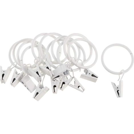 12 Anneaux de rideau, Métal, Pinces à ressort, Ø 32 mm, Tringle max 25-32 mm, Salon Chambre Bureau (1/5)