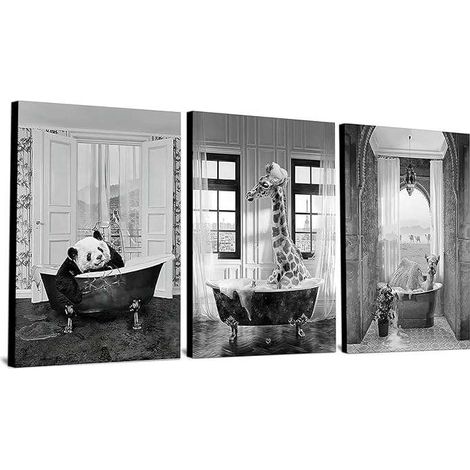 Póster decorativo para pared en lienzo sin marco, 3 láminas de 60x90 cm con divertidos animales.