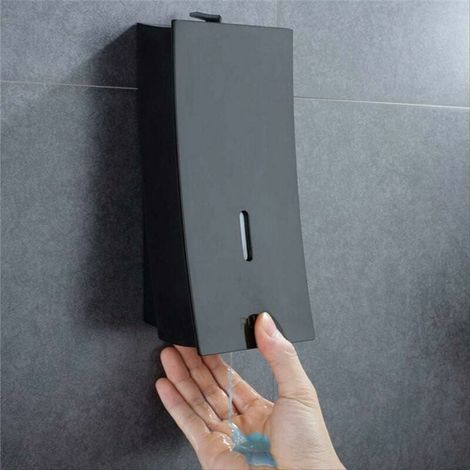 Distributeur de savon liquide mural noir pour salle de bain, shampoing et gel douche, 450 ml, à pression manuelle, en plastique, pour cuisine et salle de bain. (1/5)