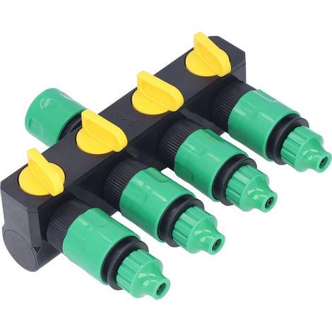 Répartiteur de tuyau d'arrosage en ABS, 4 voies, en acier inoxydable durable, pour l'irrigation de jardin, terrasse et ferme. (1/5)