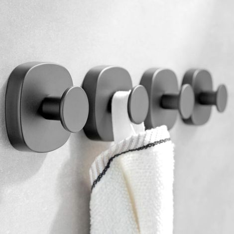 Set mit 4 Duschhaken mit Saugnapf, robuste Türhaken aus Edelstahl in Grau