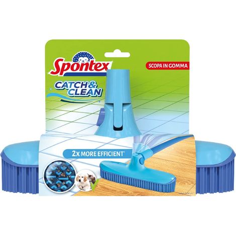 Spontex Catch&Clean Scopa in Gomma Per Interno, Manico non Incluso, Lavabile, Cattura Sporco e Peli, Azzurro (1/5)