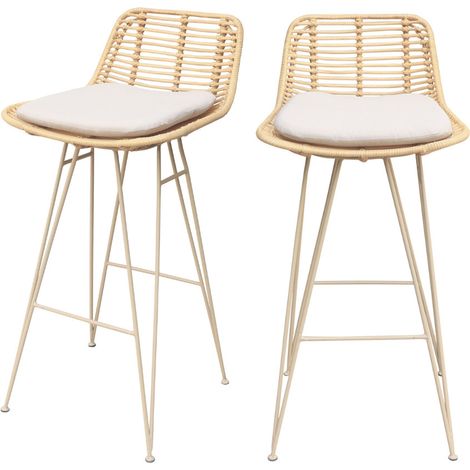 Lot de 2 chaises de bar design en rotin pieds beige H67cm - Naturel - Capurgana