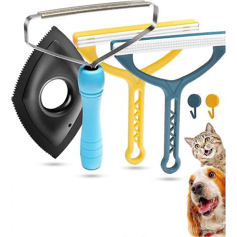 Lot de 4 grattoirs portables pour poils d'animaux et peluches, pour tapis, meubles, canapés, tapis de sol, moquettes, arbres à chat et tapis de voiture. (1/5)