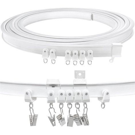SABIR Tringle à rideau, rail de plafond flexible pour baies vitrées, environ 5 m, pliable, courbé, support mural en plastique robuste pour cloisons de séparation (1/5)