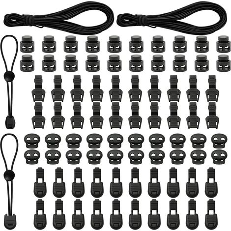 Kit de Cordon élastique Rond 3 mm x 20 m avec bloqueurs et Embouts, Corde de Serrage Noire pour Sac à Dos, bâche, Tente, Camping, Lacets et projets DIY (1/5)