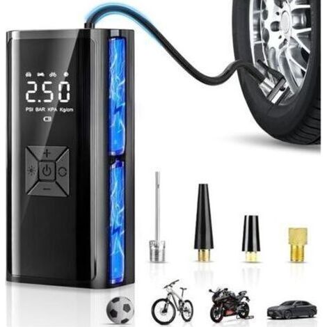 Compresseur à air portable sans fil – Batterie rechargeable 6000mAh – Arrêt automatique – Écran LCD – Éclairage LED – Gonflage rapide pour voiture, vélo, moto (1/5)