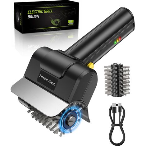 Brosse électrique sans fil pour barbecue, 1500 tr/min, autonomie de 100 minutes, tête remplaçable - outil de nettoyage pour barbecue extérieur, cadeau idéal pour les hommes