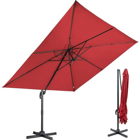 Sonnenschirm Ampelschirm 300cm Kurbel Kreuzbasis UV Schutz Weinrot (1/5)