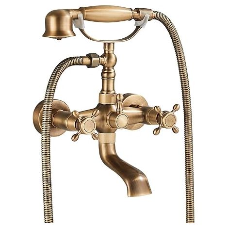 Robinet de baignoire avec douchette, mitigeur de baignoire avec flexible de douche de 1,5 m pour salle de bain, robinet de douche mural style antique vintage, laiton (1/5)