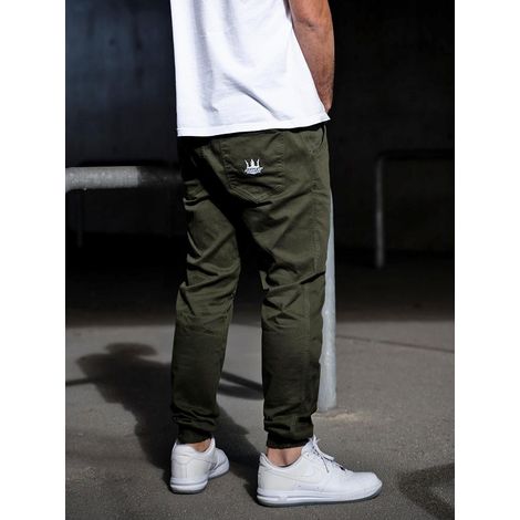 Pantaloni da jogging elasticizzati Jigga Crown, verde oliva/bianco, taglia XL (1/5)