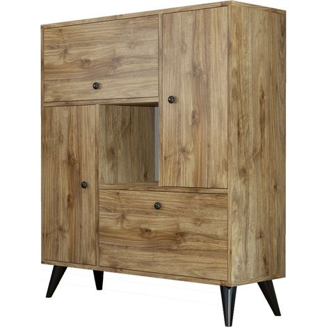 Armoire de rangement 4 portes bois clair Mixa 105cm (1/5)