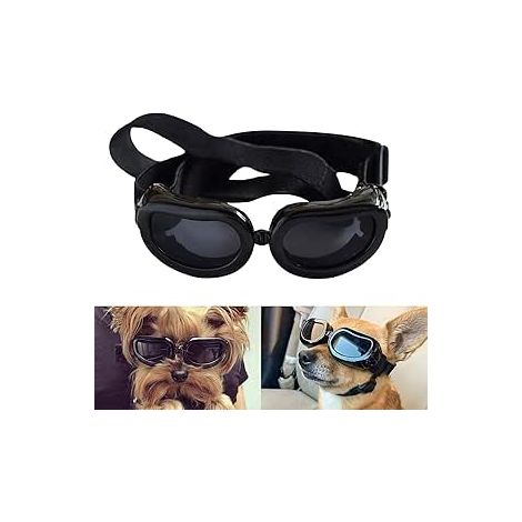 Occhiali protettivi anti-UV per cani e gatti di piccola taglia, neri, con cinturini regolabili. (1/4)